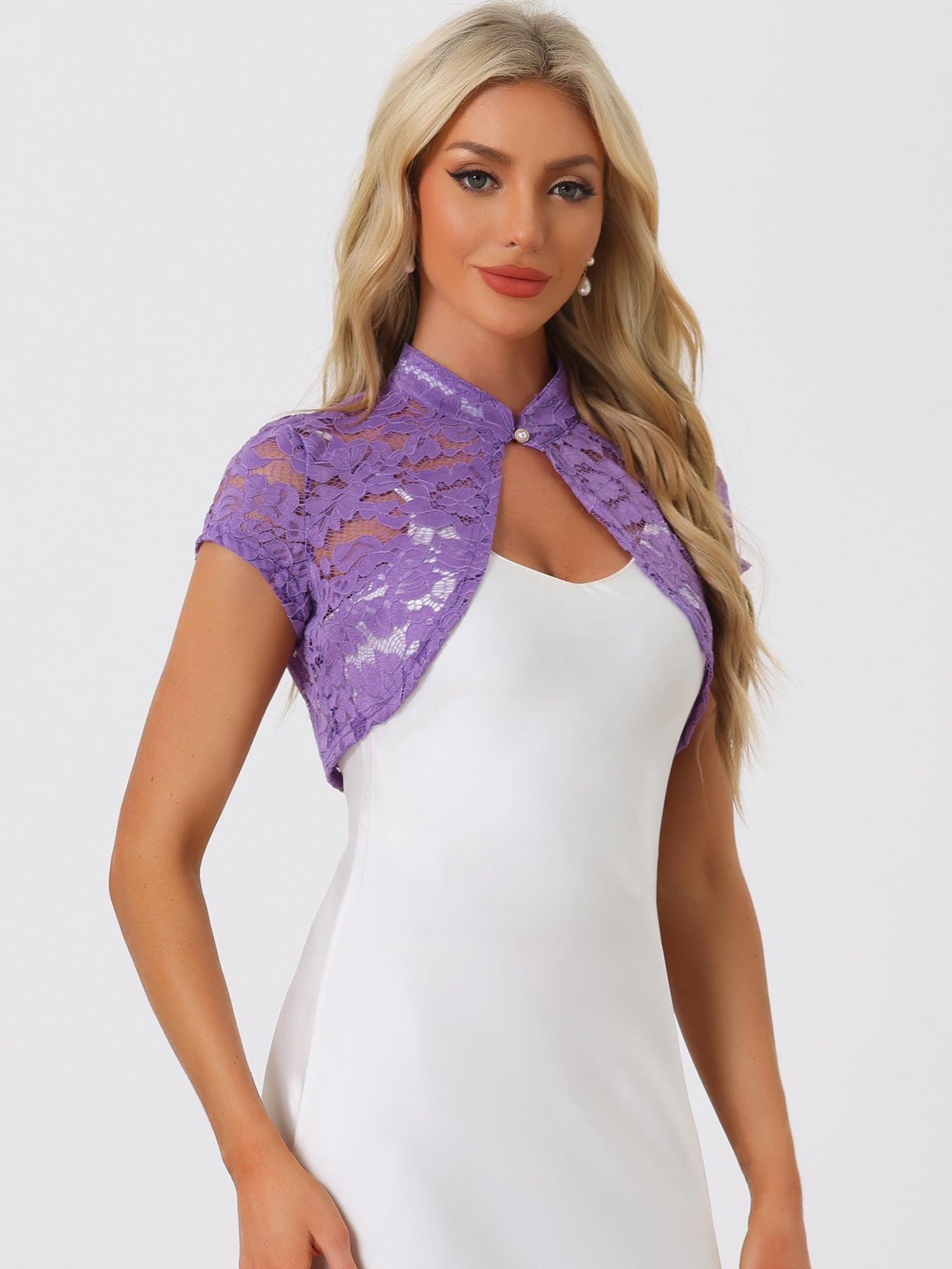 Lace Cardigan Stand Collar Short Elegant Shrug