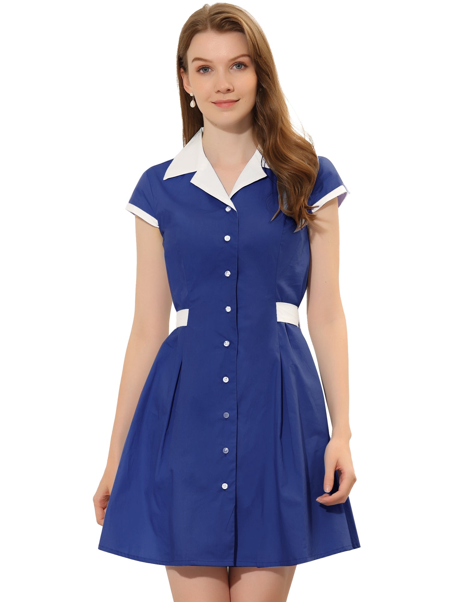 Retro Button Down Flat Collar Belted Office Mini Shirt Dress