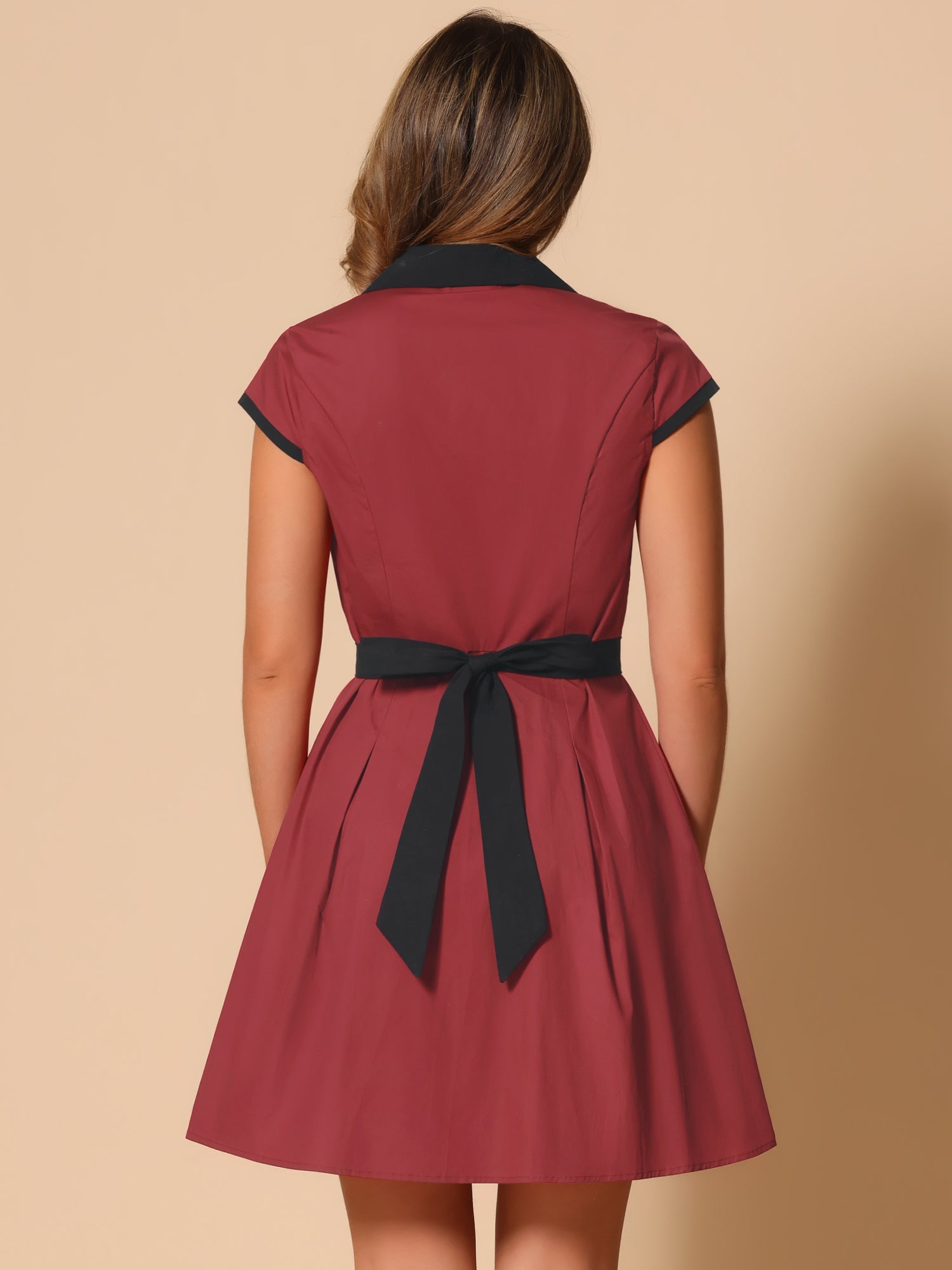 Retro Button Down Flat Collar Belted Office Mini Shirt Dress