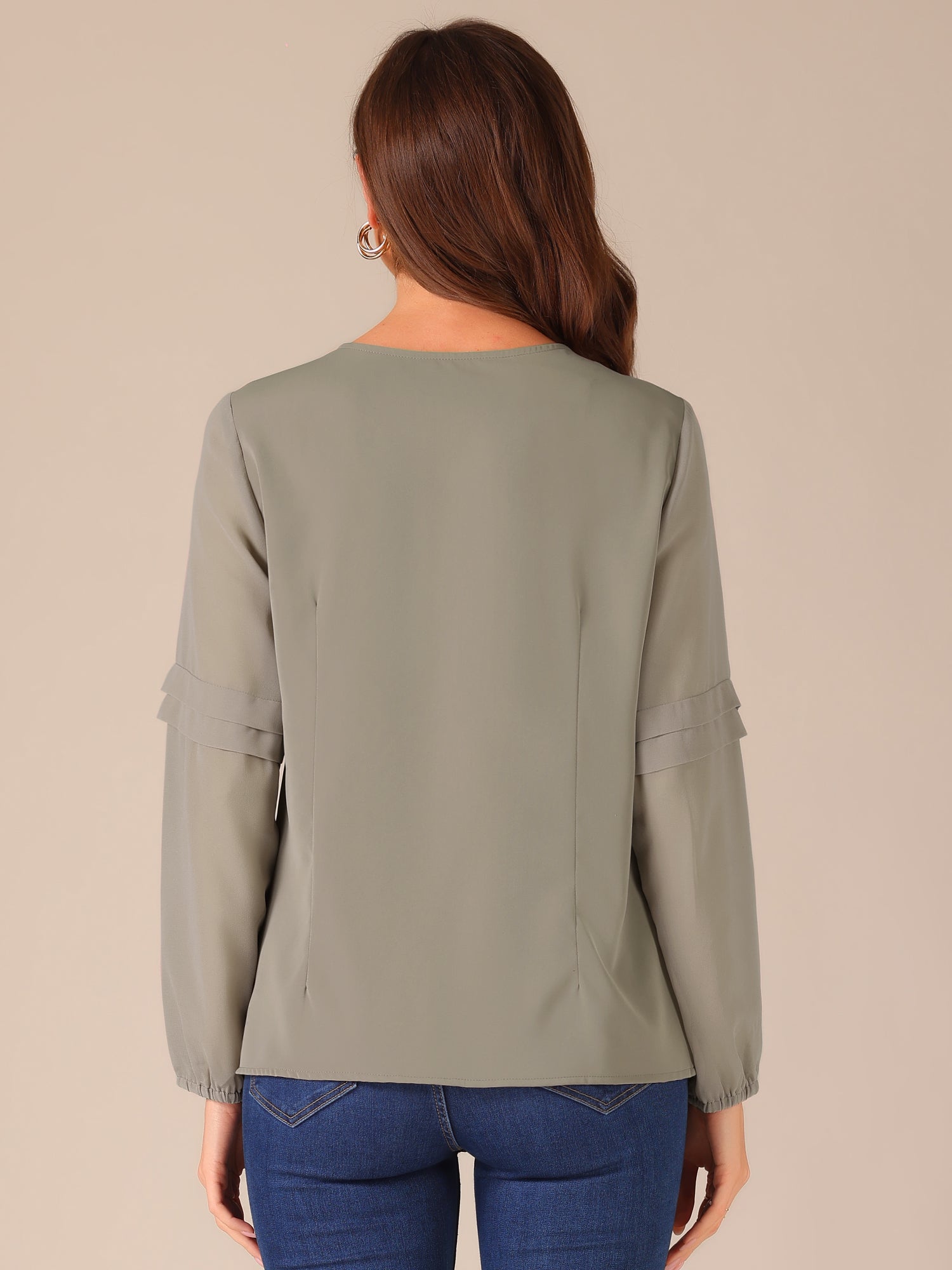 Chiffon Shirt Semi Sheer Keyhole Neck Elegant Blouse