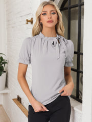 Bow Tie Neck Elegant Office Short Sleeve Blouse