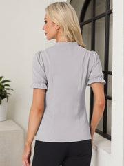 Bow Tie Neck Elegant Office Short Sleeve Blouse
