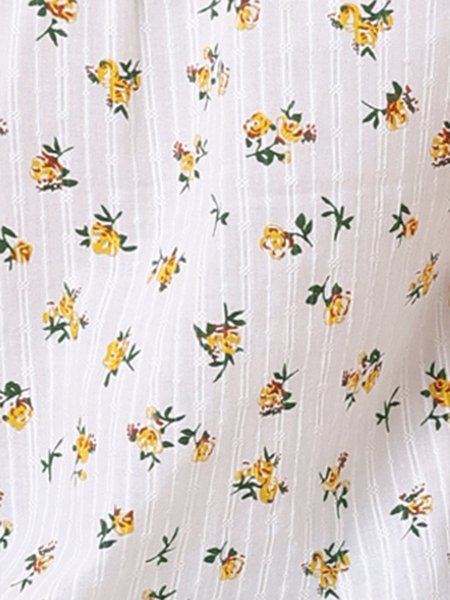 Floral Printed Peter Pan Collar Cotton Short Sleeve Shirt