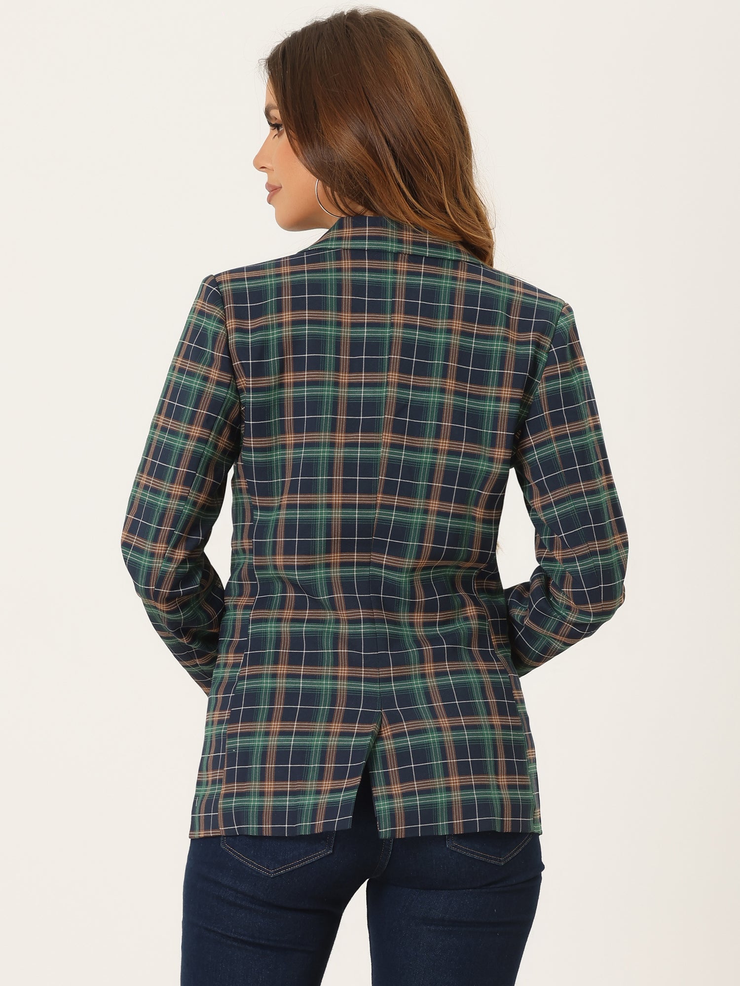 Plaid Notched Lapel One Button Houndstooth Blazer Jacket