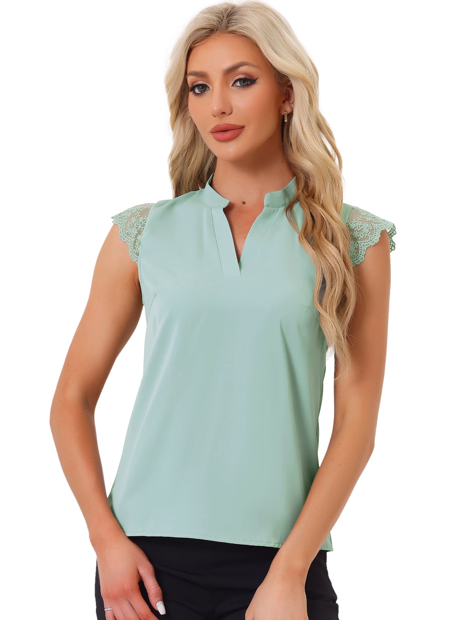 Work Top Office Lace Cap Sleeve Basic Shirt Blouse