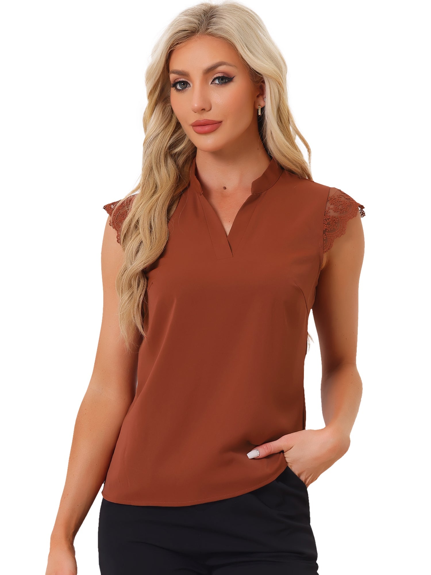 Work Top Office Lace Cap Sleeve Basic Shirt Blouse
