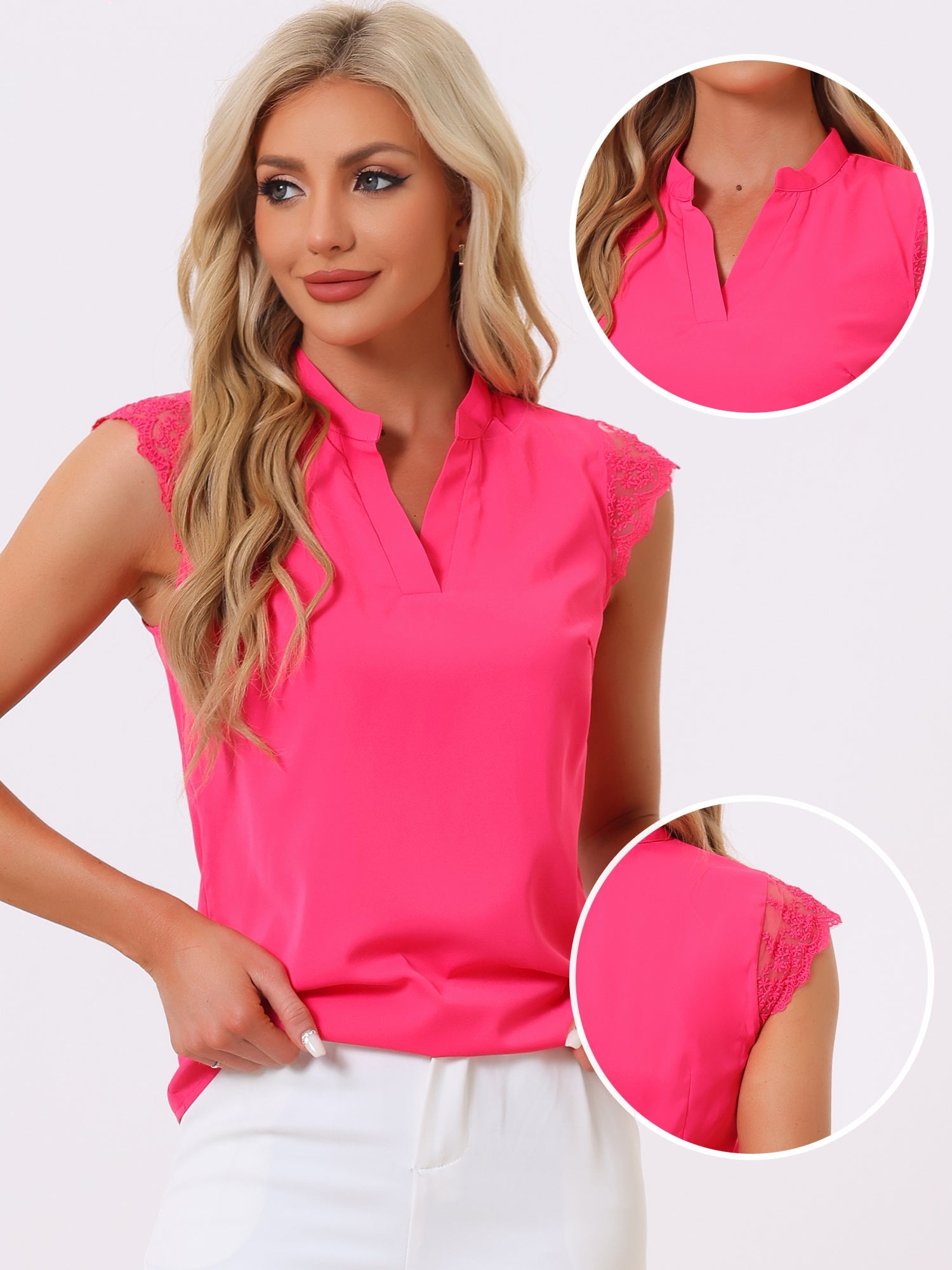 Work Top Office Lace Cap Sleeve Basic Shirt Blouse