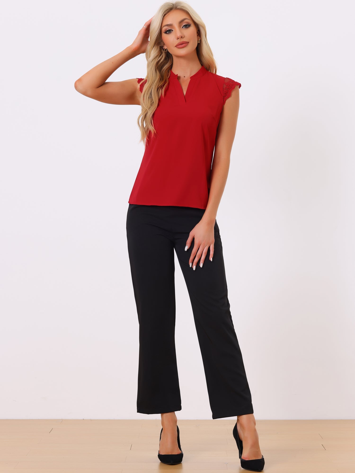 Work Top Office Lace Cap Sleeve Basic Shirt Blouse
