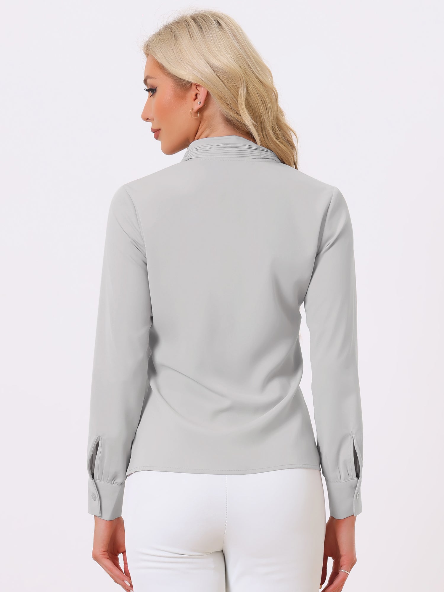 Long Sleeve Chiffon Pleated Tie Neck Office Blouse