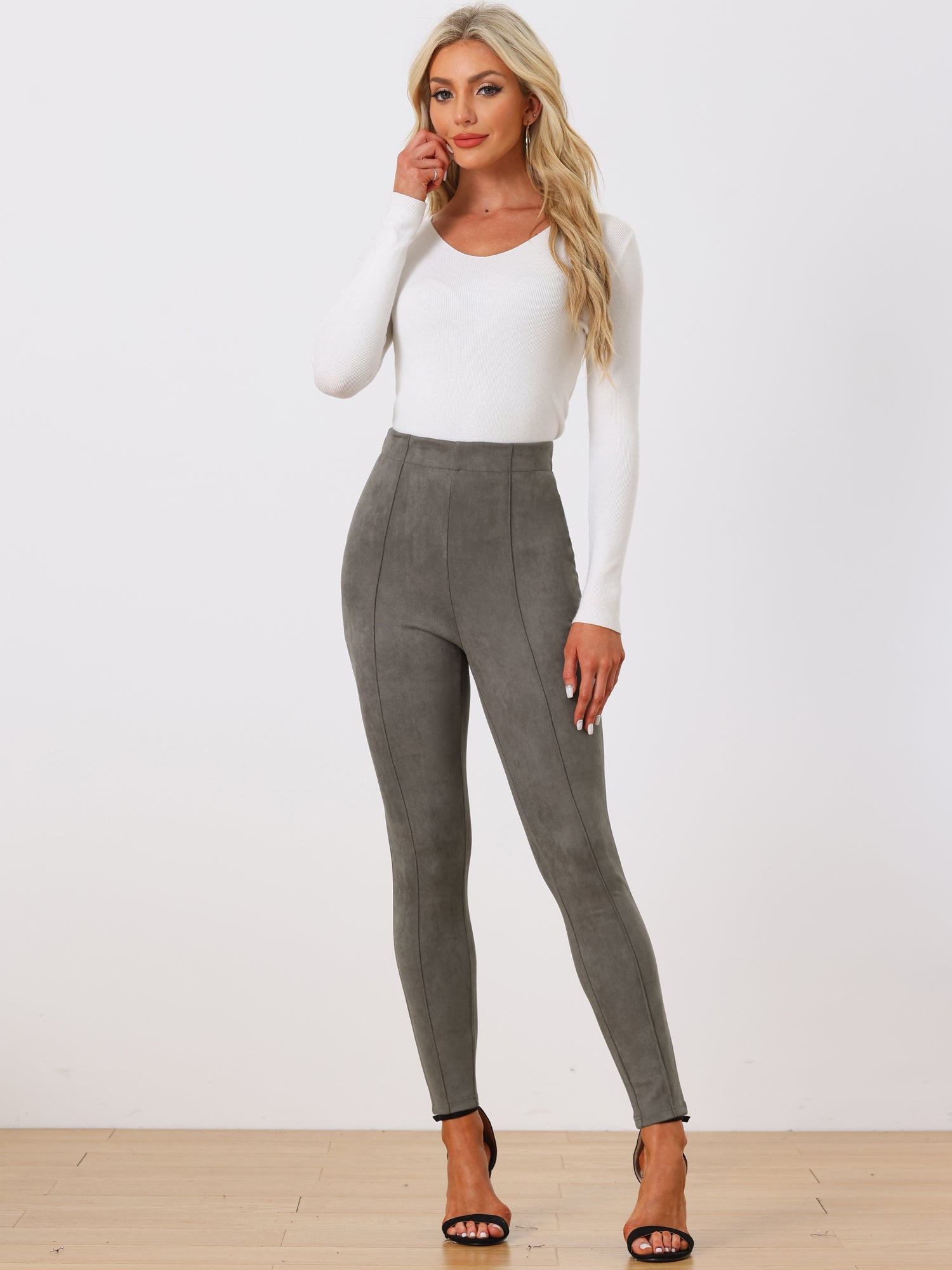 Womens' Velvet Elastic Waist Side Zipper Narrow Leg Skinny Casual Pants
