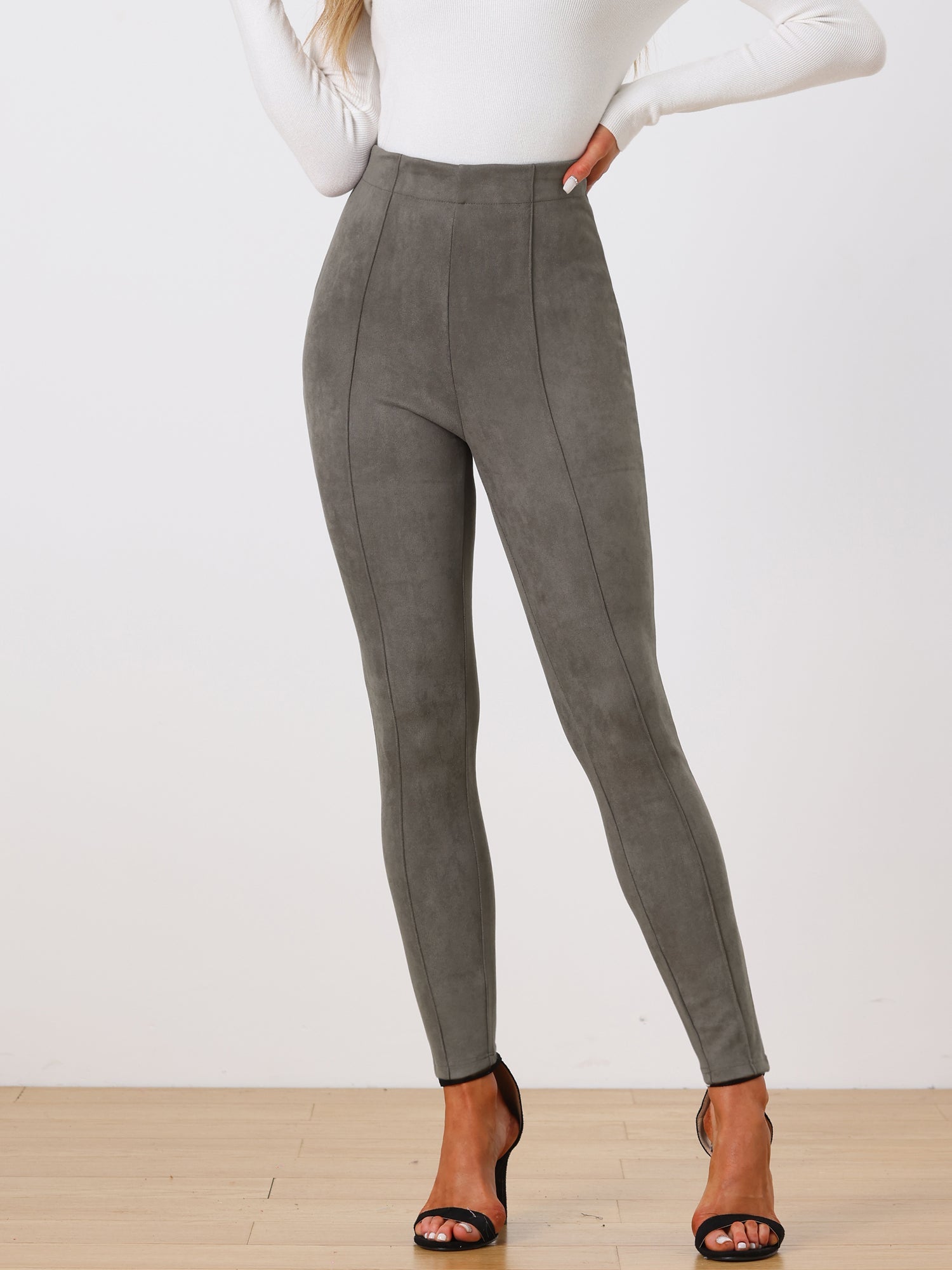 Womens' Velvet Elastic Waist Side Zipper Narrow Leg Skinny Casual Pants