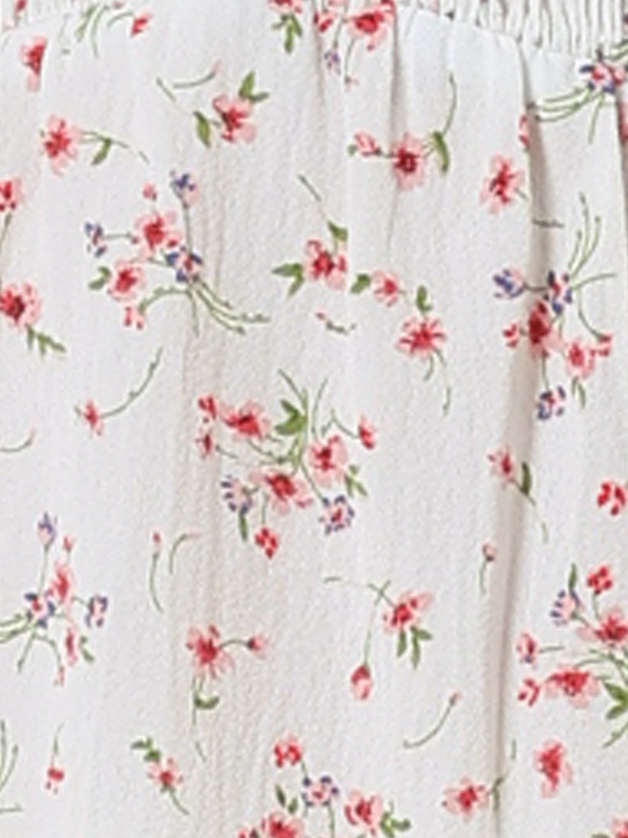 Puff Short Sleeve Floral Shirred Ruffle Peplum Blouse