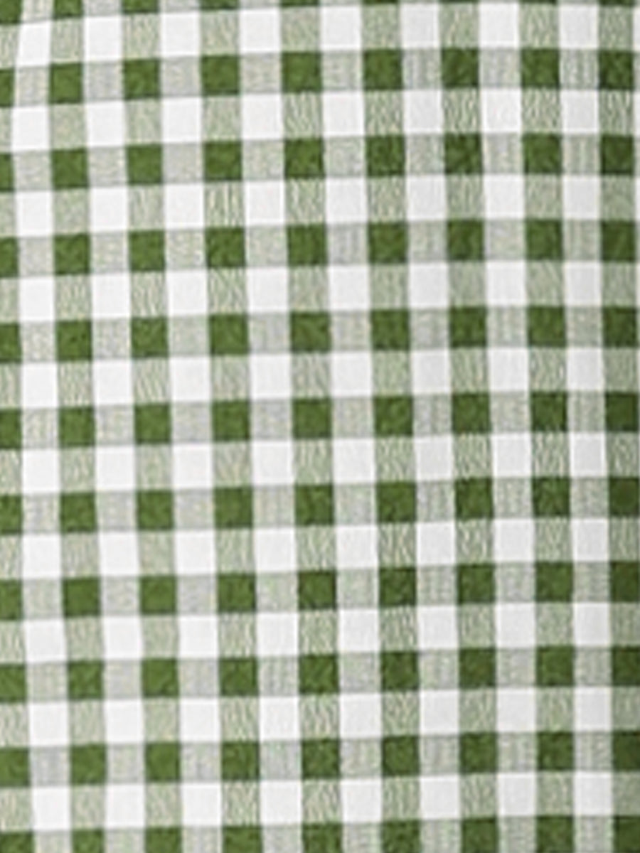 Plaid Puff Short Sleeve Gingham Peter Pan Collar Button Down Shirt