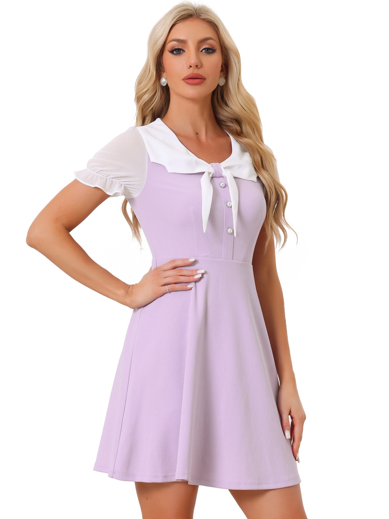 50s Lolita Contrast Color Peter Pan Collar Dress