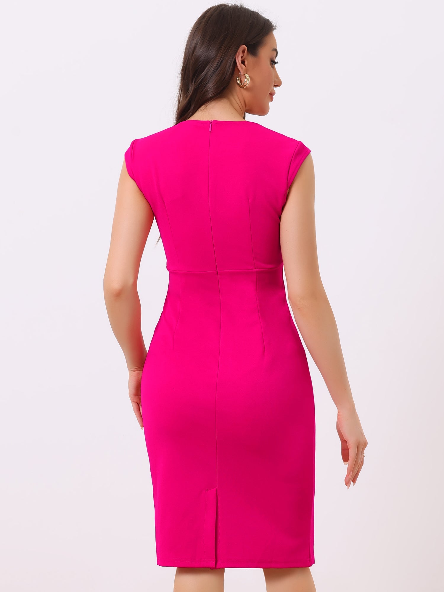 Sheath Pencil Sleeveless Pleated Front Elegant Business Dress