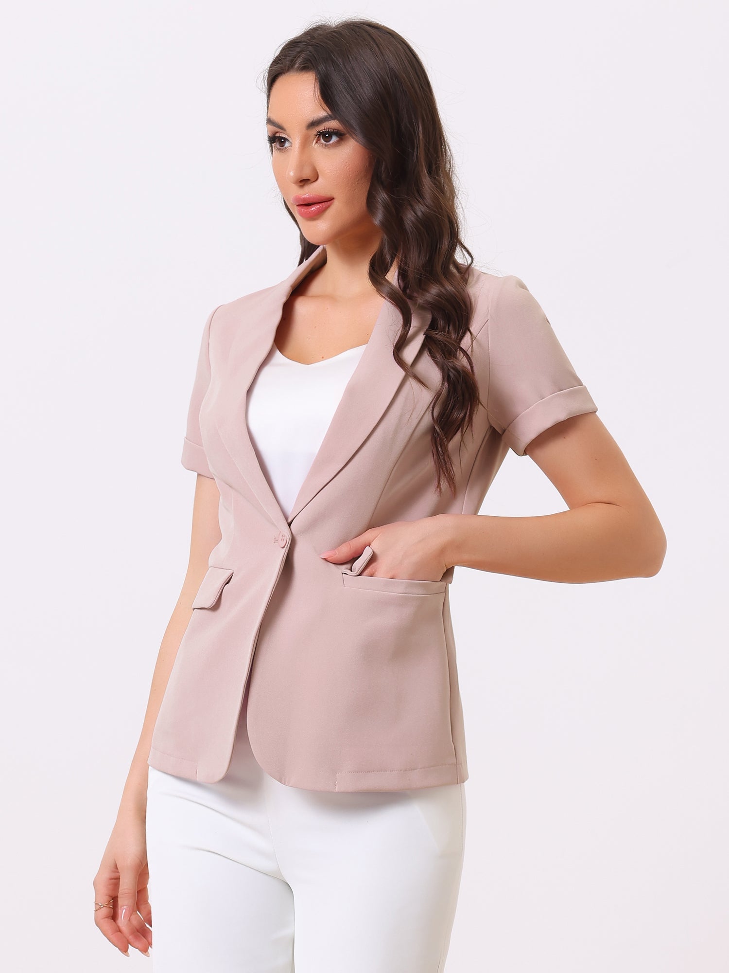 1 Button Office Business Short Sleeve Blazer Jacket