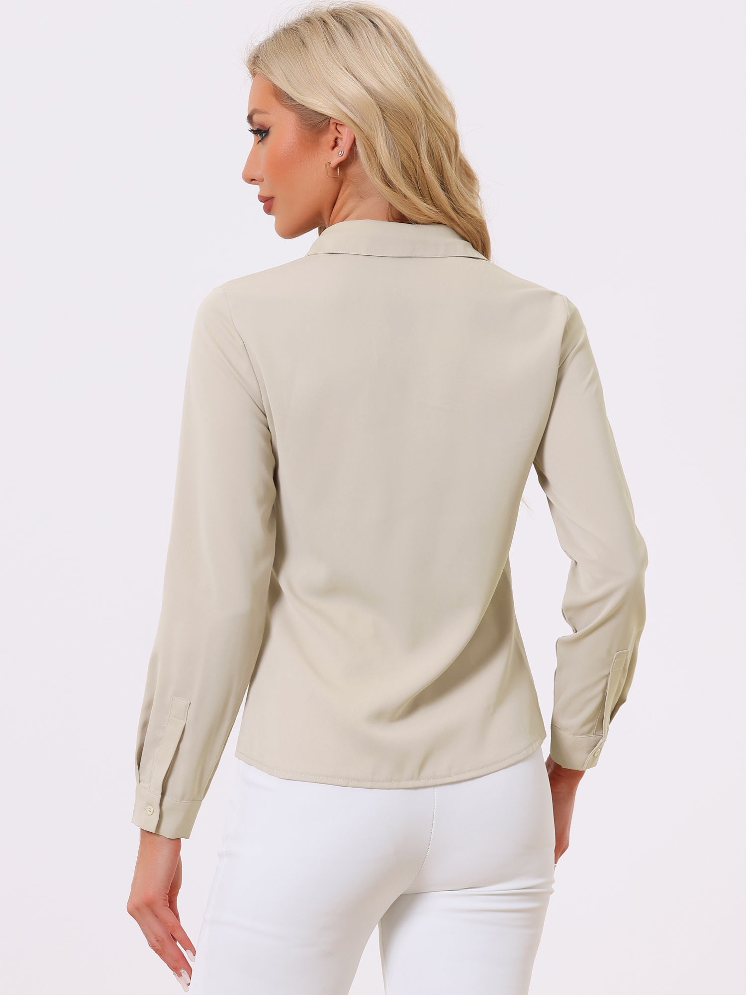 Contrast Collar Shirt Chiffon Long Sleeve Work Office Blouse