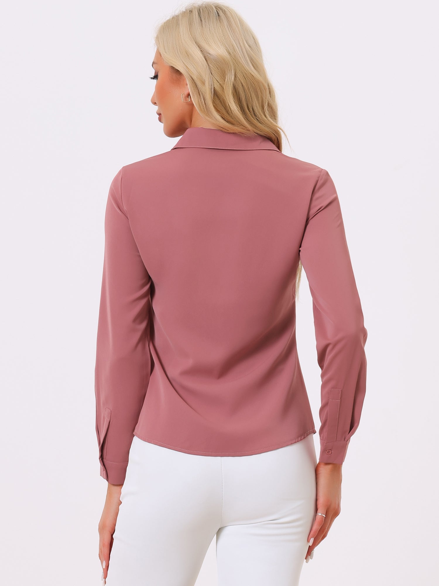 Contrast Collar Shirt Chiffon Long Sleeve Work Office Blouse