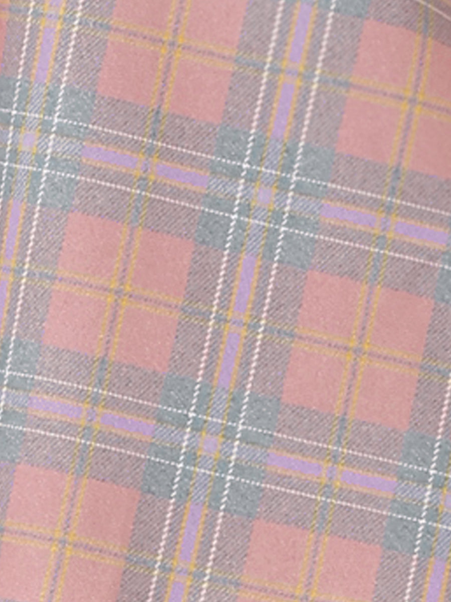 Peter Pan Collar Contrast Color Button Decor Plaid Dress