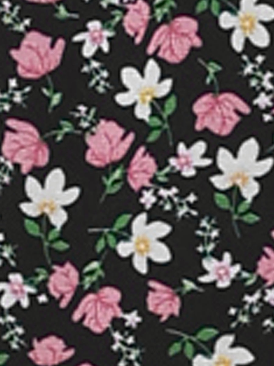 Floral Smocked Elastic Waist Knee Length Ruffle Tiered Skirt