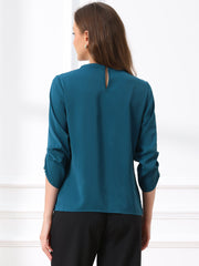 Office Keyhole Pleated 3/4 Sleeve Chiffon Blouse