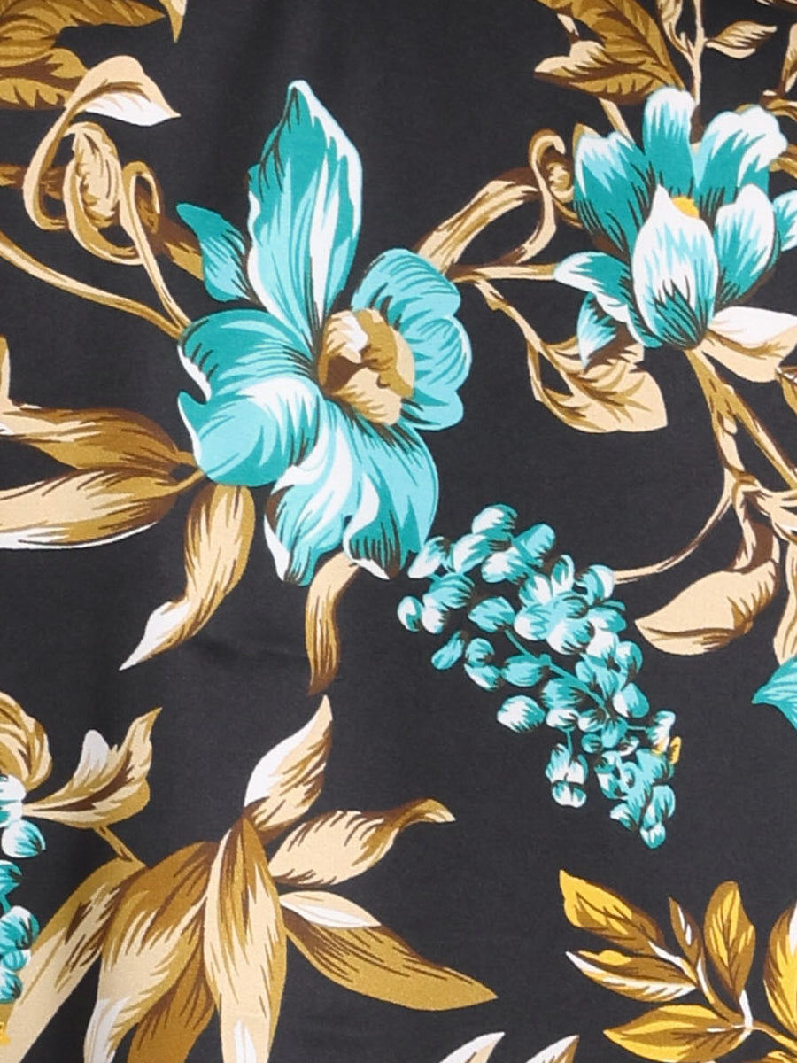 Satin Work Floral Vintage Stand Collar Cap Sleeve Blouse