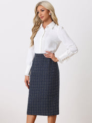 Plaid Tweed High Waist Work Office Bodycon Pencil Midi Skirt
