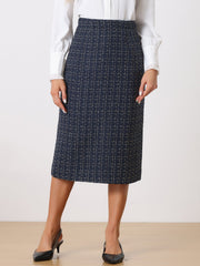 Plaid Tweed High Waist Work Office Bodycon Pencil Midi Skirt