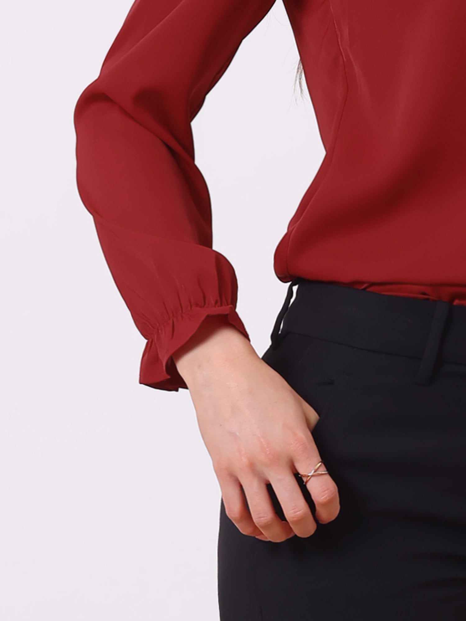Work Office Blouse Button Up Ruffle Collar Long Sleeve Chiffon Shirt