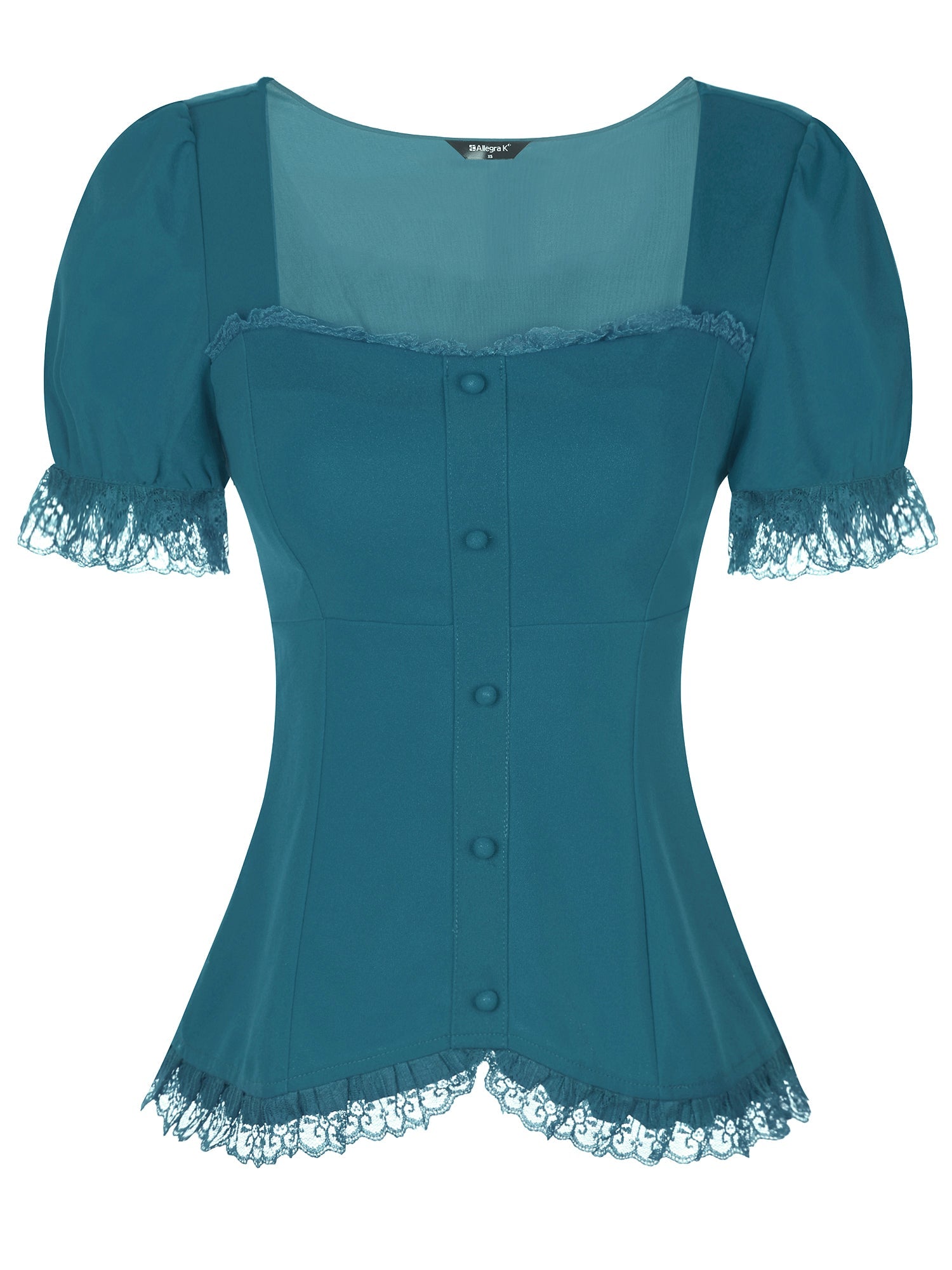 Sweetheart Neck Puff Short Sleeve Lace Up Gothic Blouse