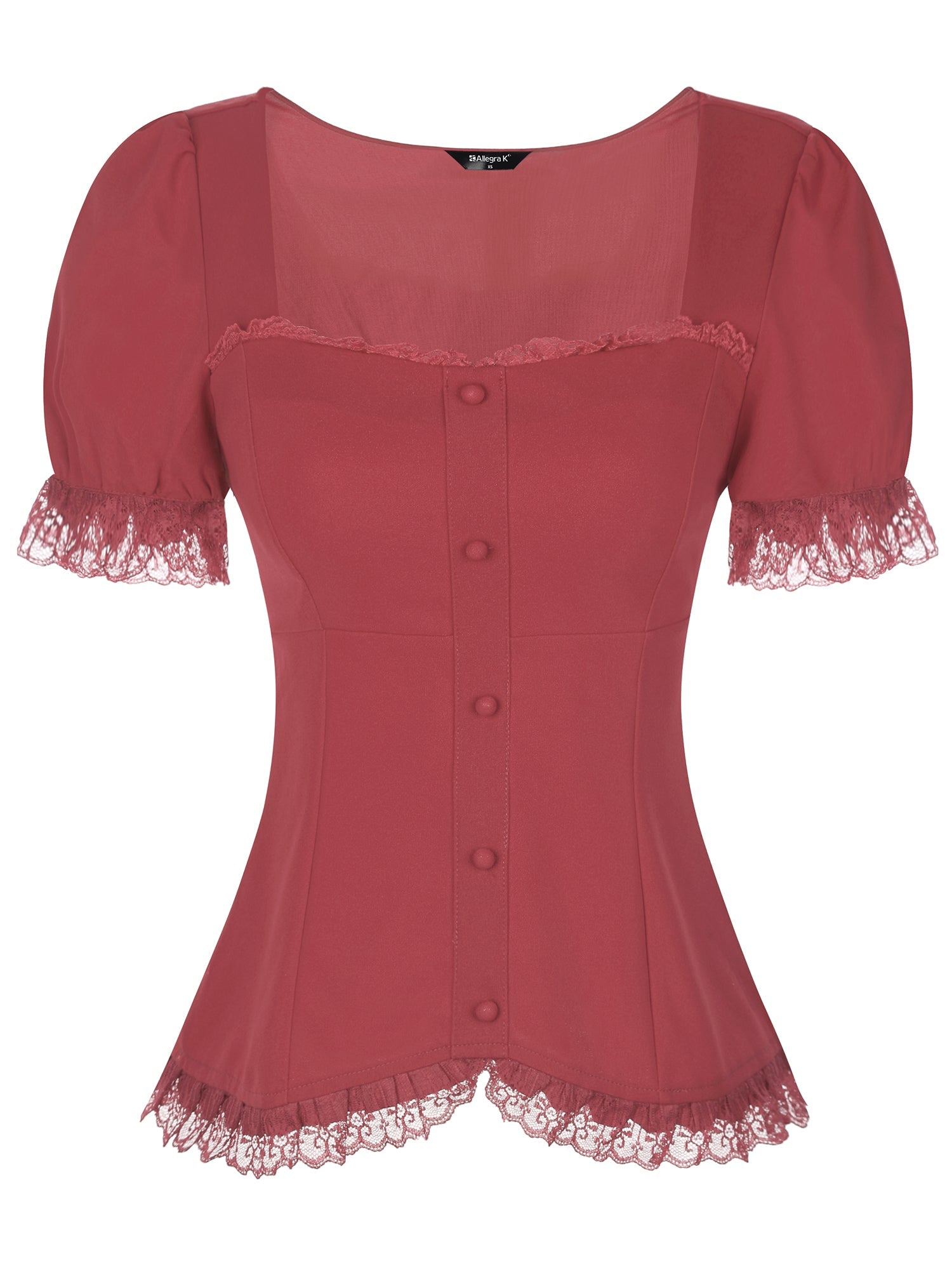 Sweetheart Neck Puff Short Sleeve Lace Up Gothic Blouse