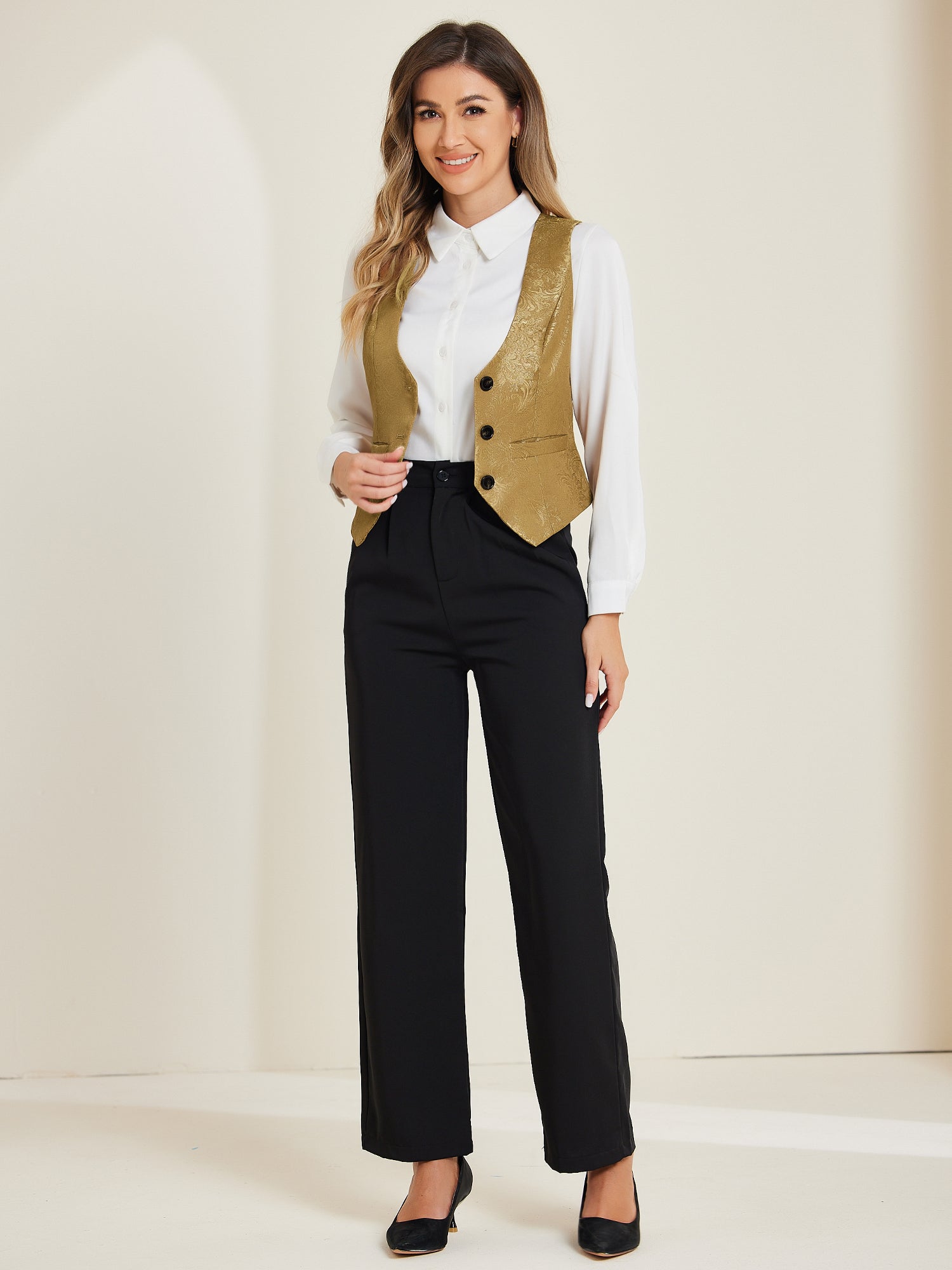 Vintage Button Up Jacquard Steampunk Waistcoat Suit Vest