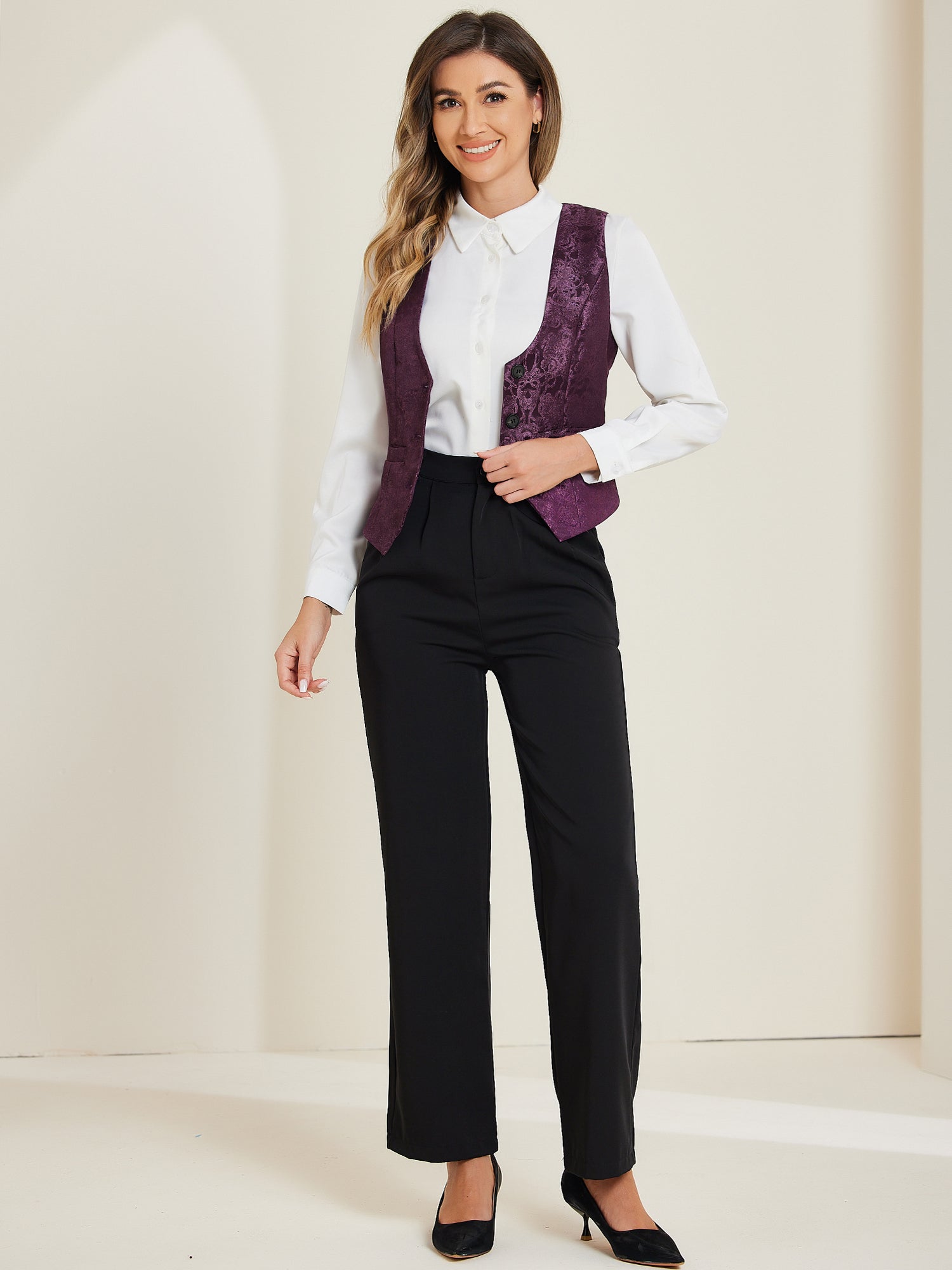 Vintage Button Up Jacquard Steampunk Waistcoat Suit Vest