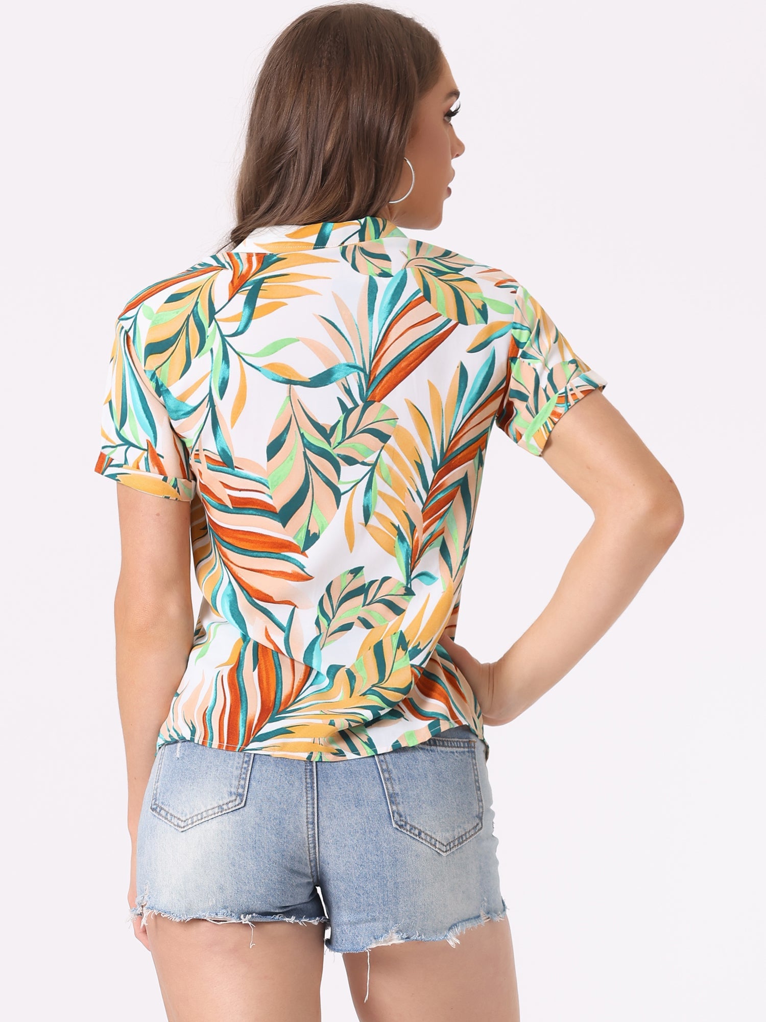 Hawaiian Tropical Leaves Floral Short Sleeve Button Down Shirt
