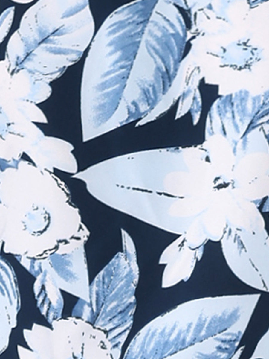 Hawaiian Tropical Leaves Floral Short Sleeve Button Down Shirt