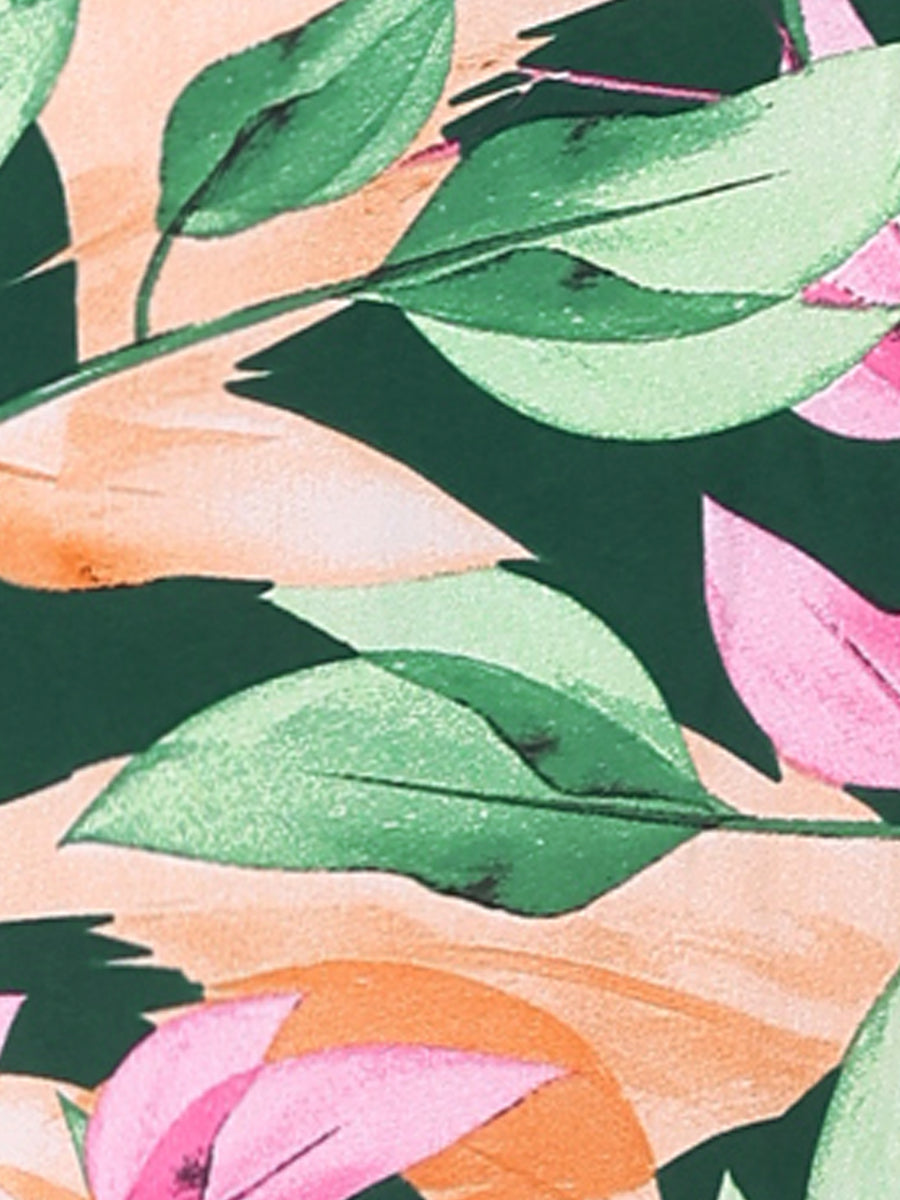 Hawaiian Tropical Leaves Floral Short Sleeve Button Down Shirt