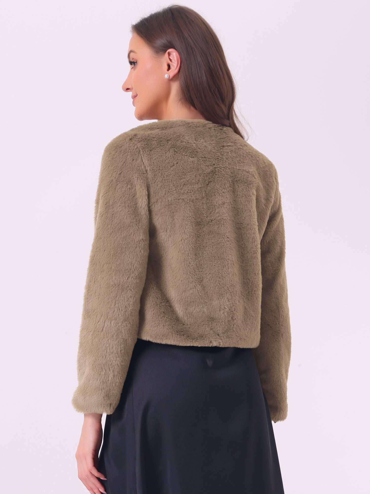 Faux Fur Long Sleeve Open Front Bolero Winter Coat Cropped Jacket