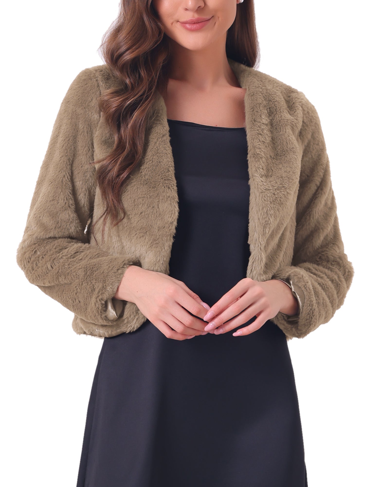 Faux Fur Long Sleeve Open Front Bolero Winter Coat Cropped Jacket