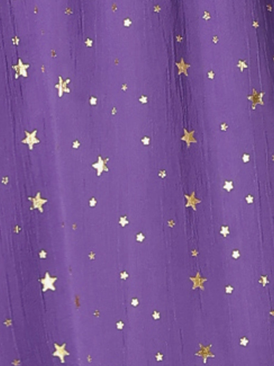 Chiffon Sleeveless Smocked Waist Gilding Metallic Stars Party Dress