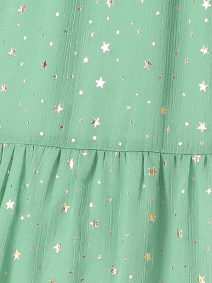 Chiffon Sleeveless Smocked Waist Gilding Metallic Stars Party Dress