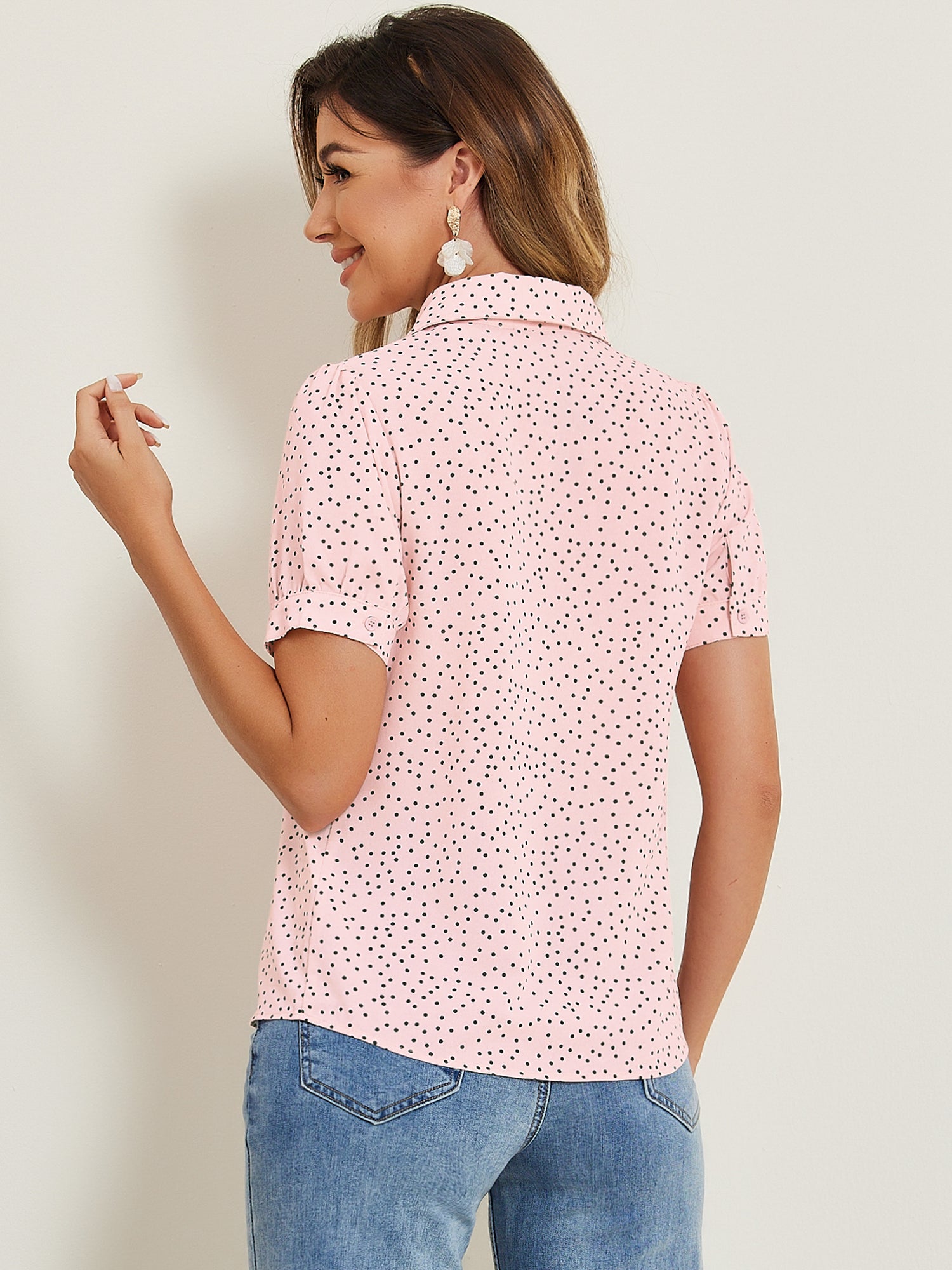 Retro Dots Bow Tie Peter Pan Collar Chiffon Blouse