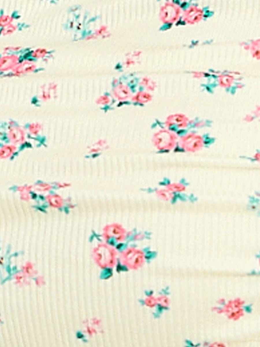 Smocked Crop Top Slim Fit Peasant Floral Blouse