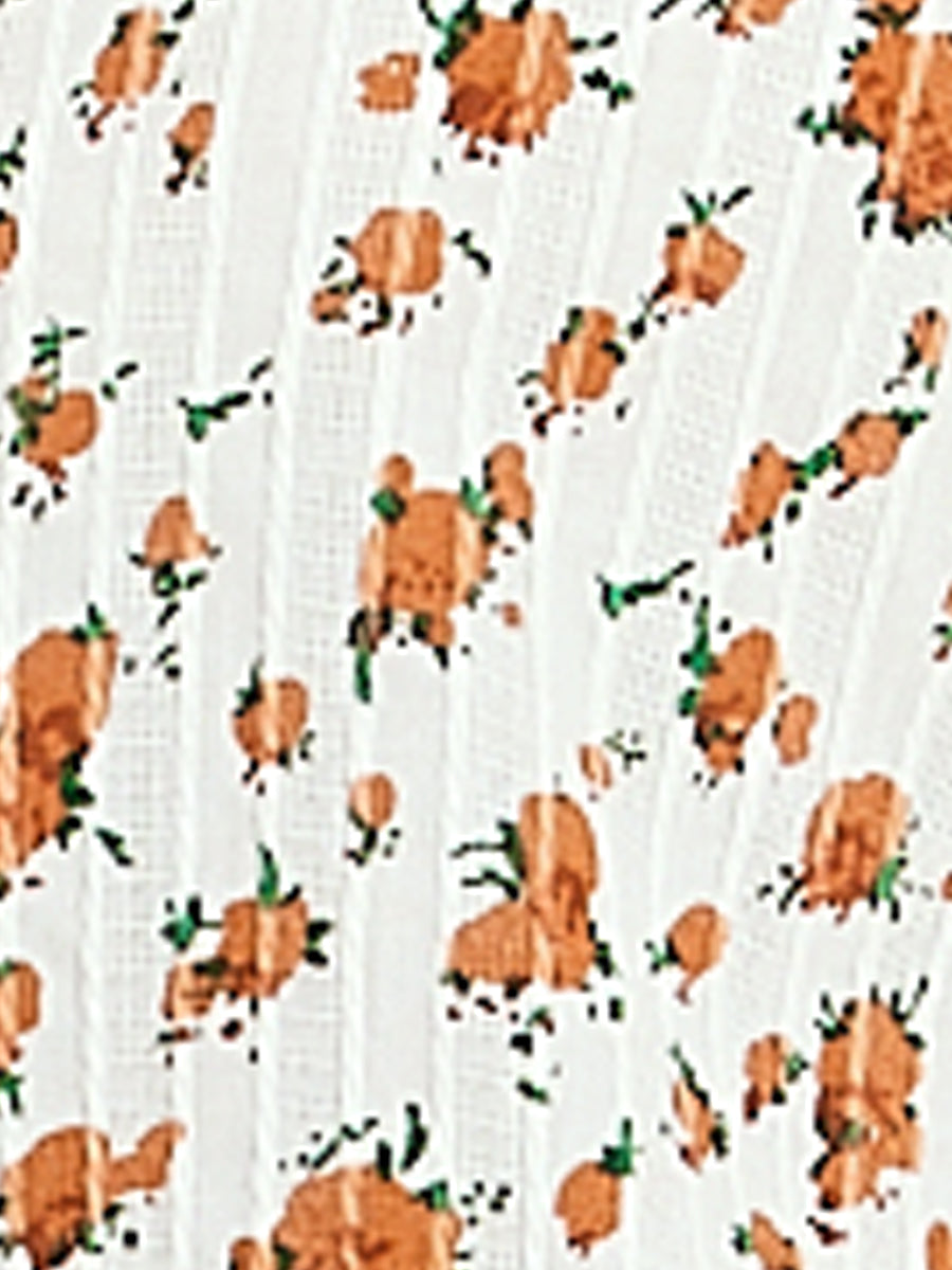 Floral Printed Peter Pan Collar Cotton Short Sleeve Shirt