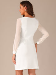 Elegant Mesh Sleeve Split Side A-Line Casual Square Neck Dress