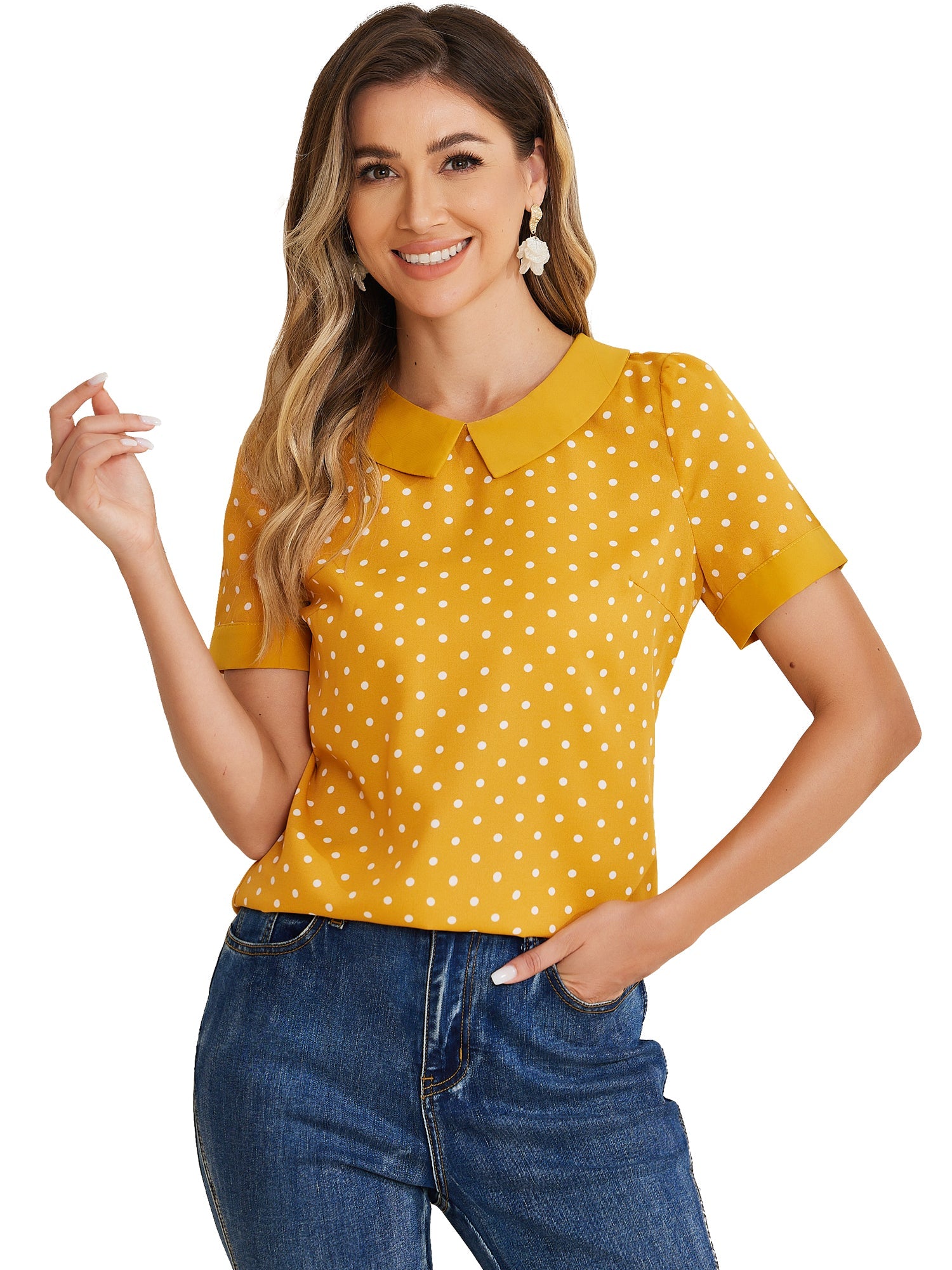 Peter Pan Collar Vintage Polka Dots Short Sleeves Blouse