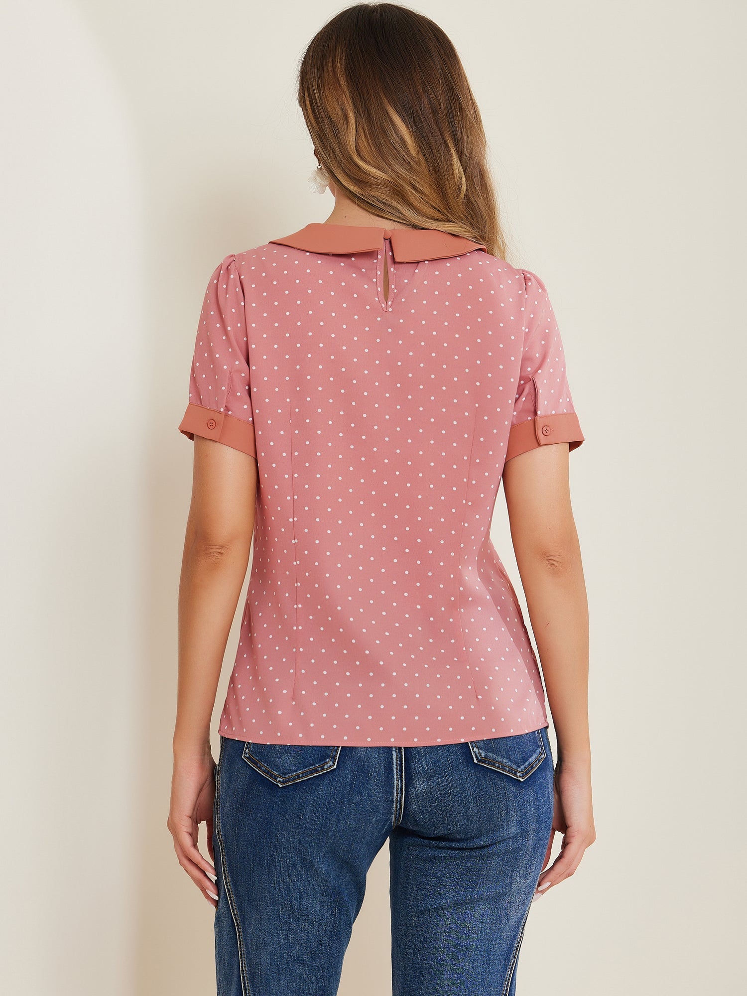 Peter Pan Collar Vintage Polka Dots Short Sleeves Blouse