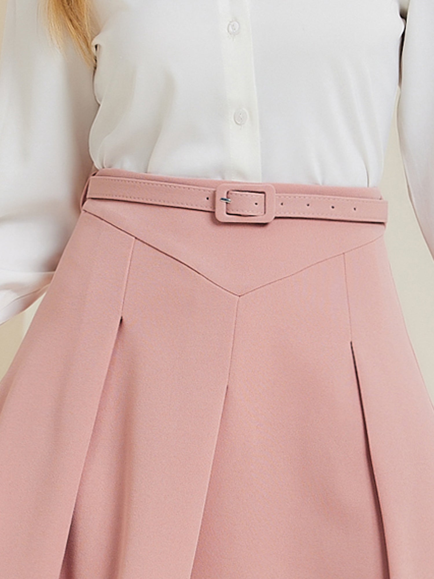 Women's A-Line Belted Waist Casual Midi Flare Pleated Skirt