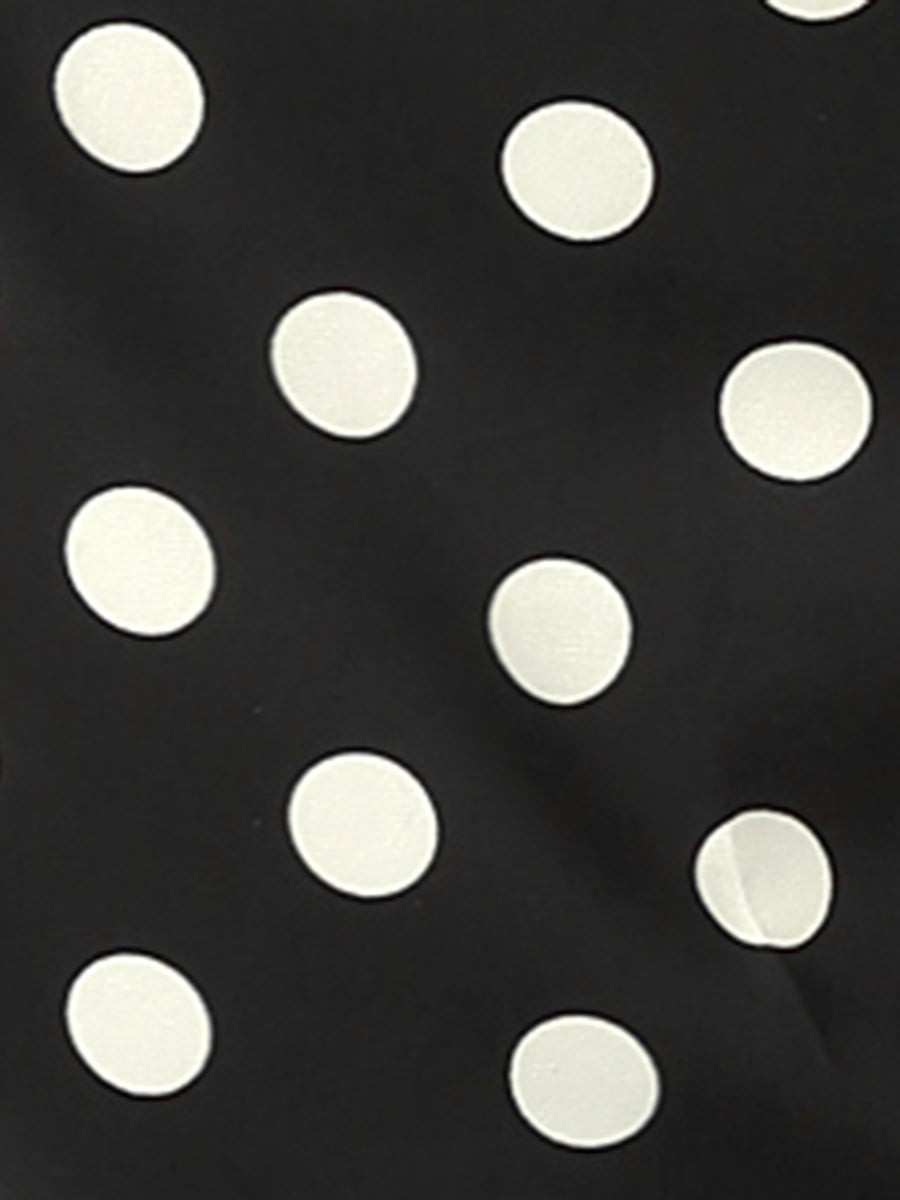 Polka Dots Stand Collar Pleat Keyhole Short Flare Sleeve Blouse