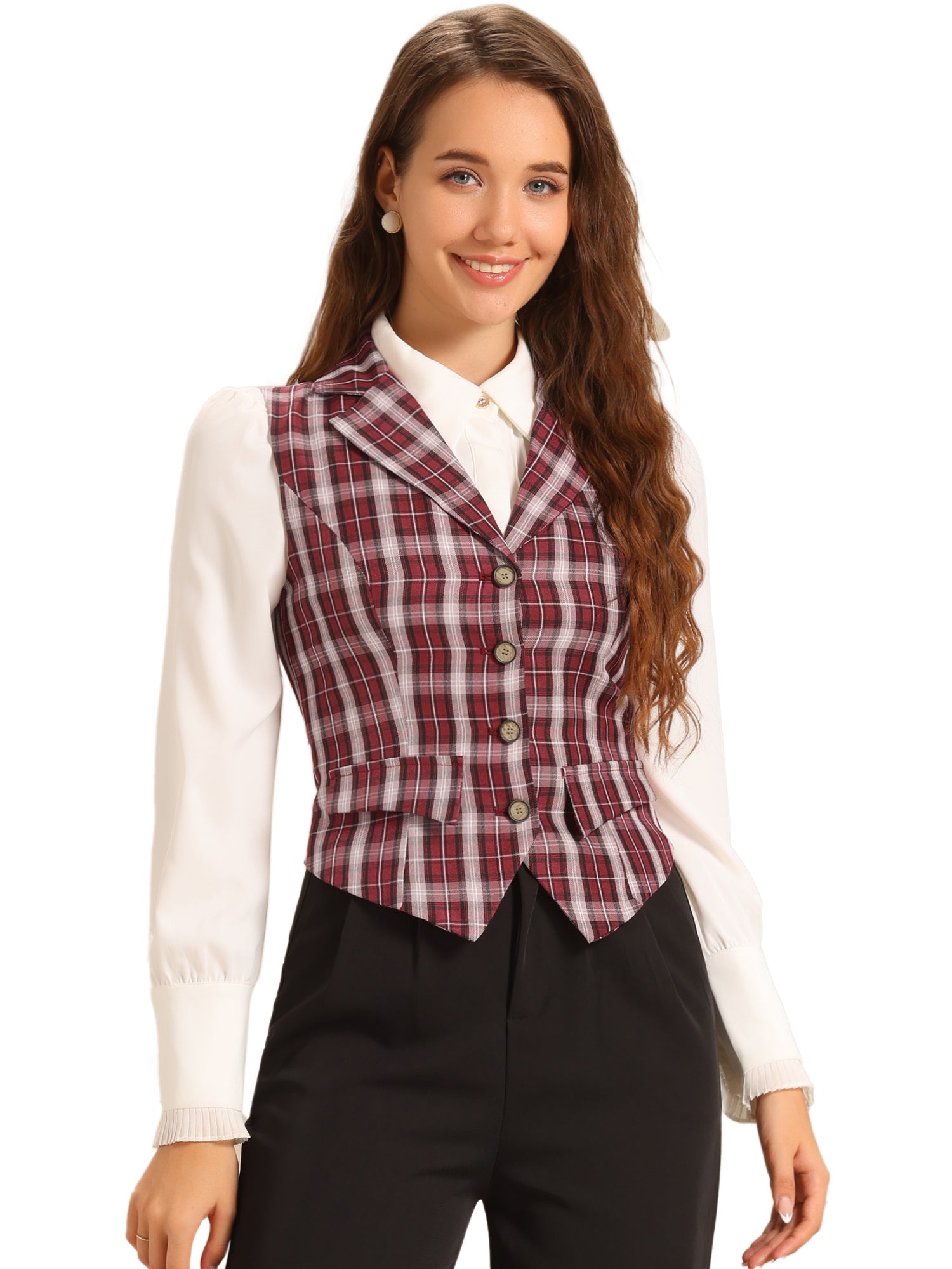 Plaid Waistcoat Notched Lapel Collar Single Breasted Vintage Vest