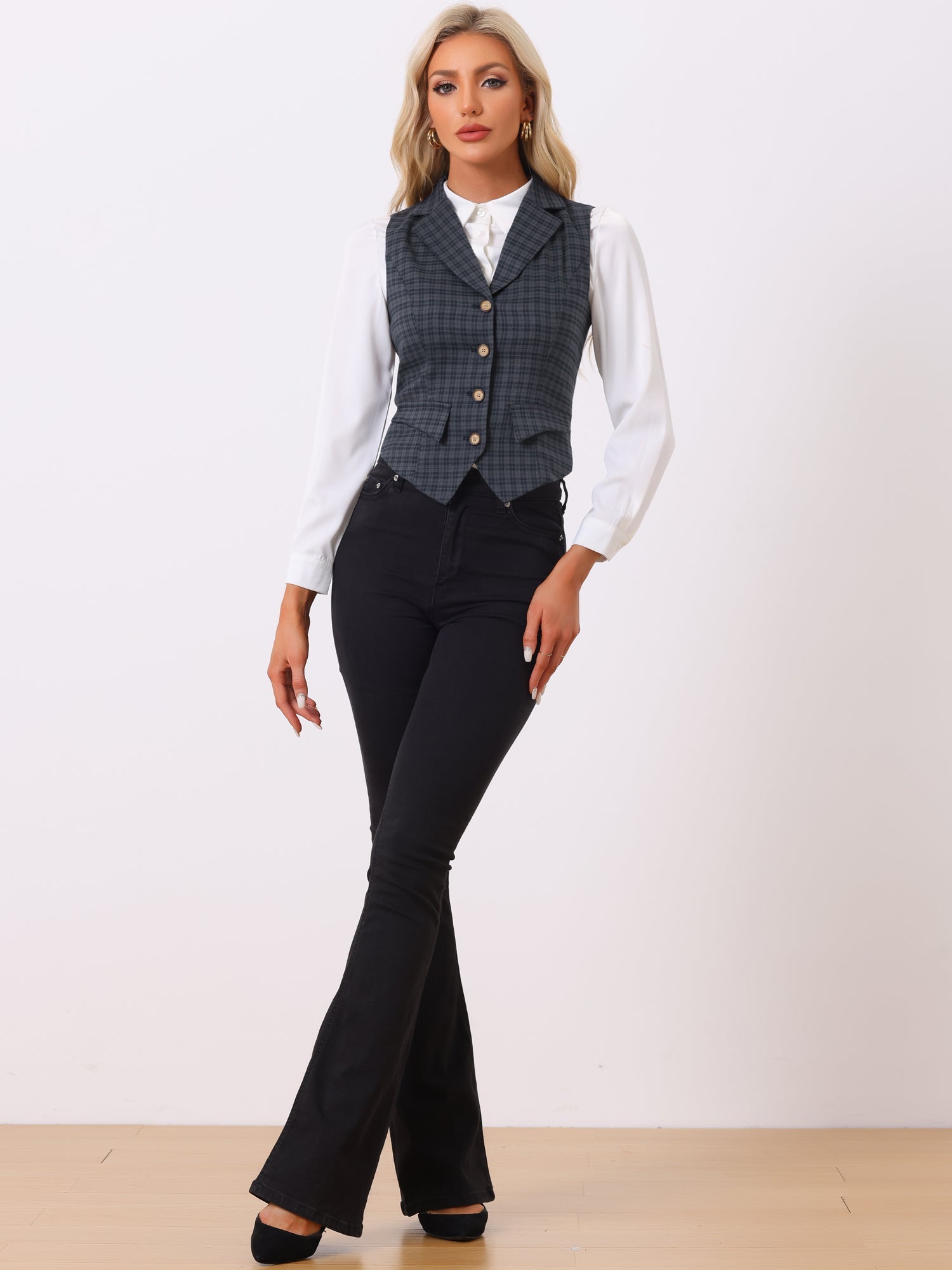 Plaid Waistcoat Notched Lapel Collar Single Breasted Vintage Vest